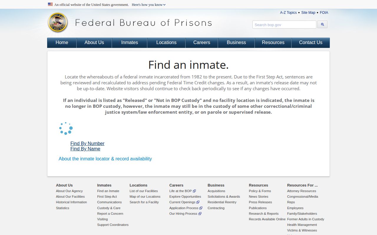 Webster County federal inmate release lookup in the BOP locator
